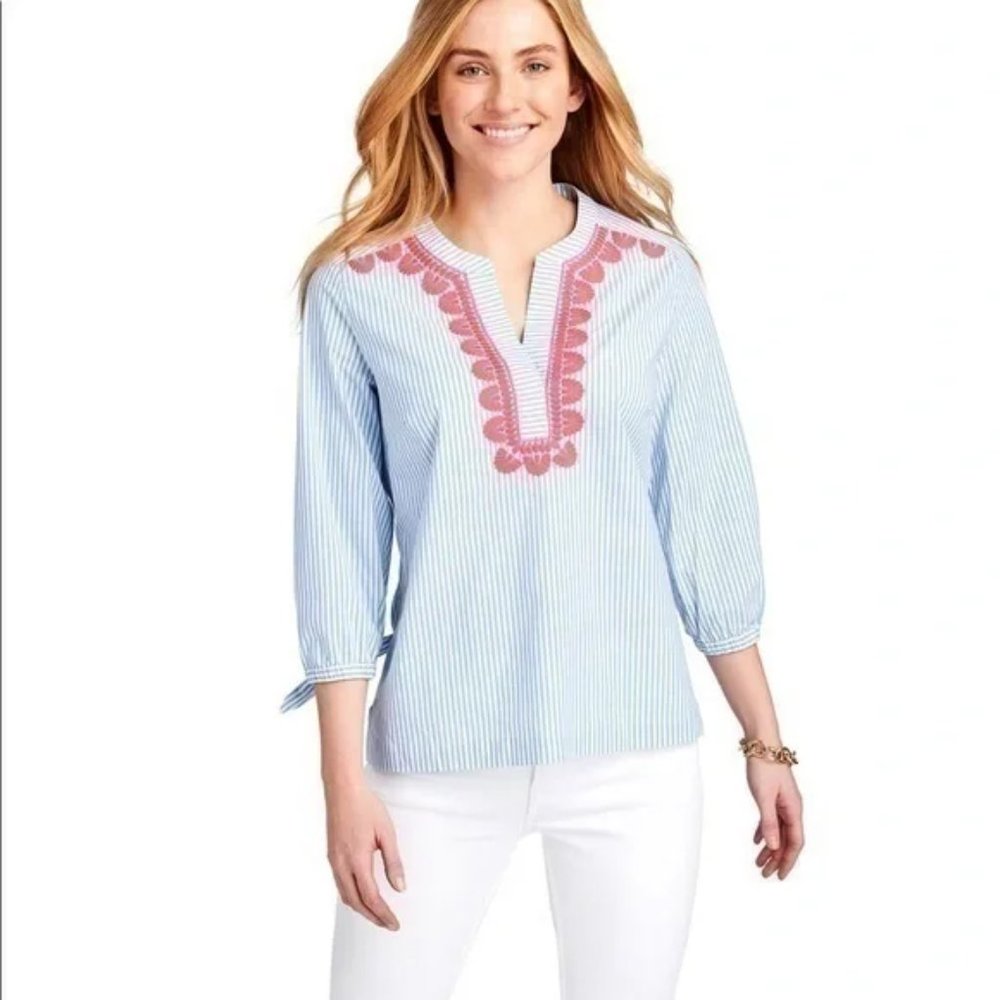 Vineyard vines stripped embroidered blouse top shirt XS